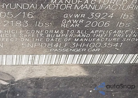 2017 Hyundai Elantra Limited z USA, uszkodzony, nr VIN 5NPD84LF3HH003541